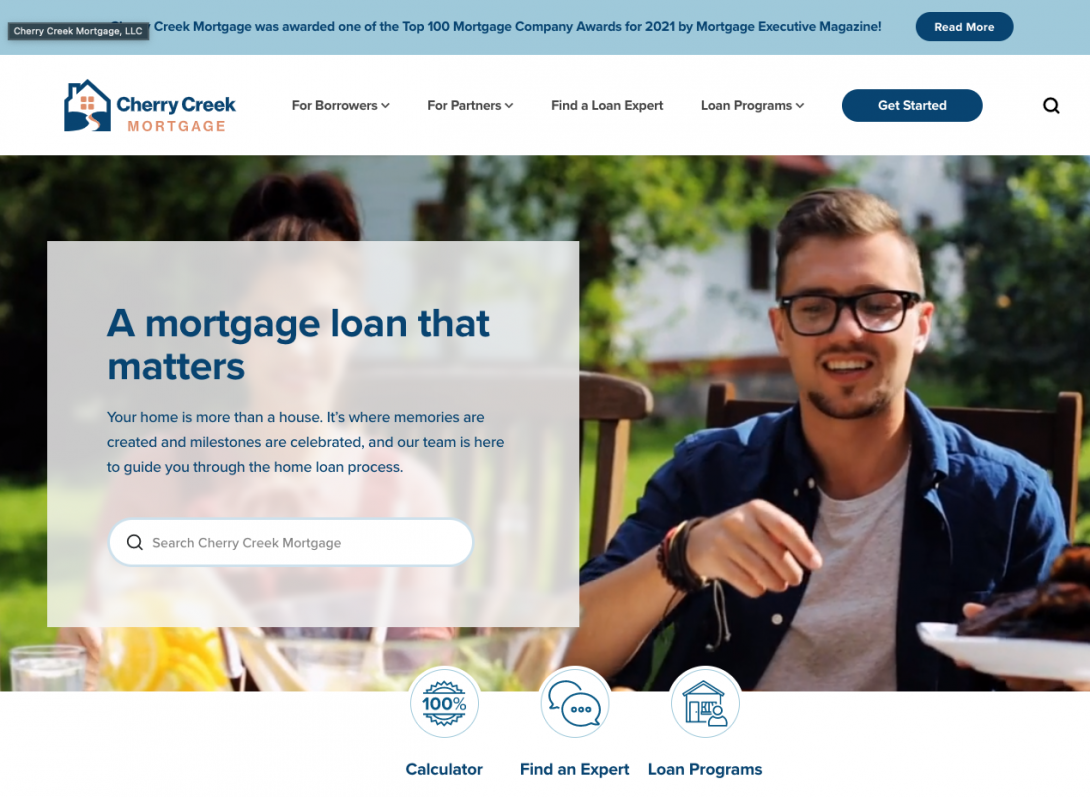 Cherry creek mortgage homepage screenshot