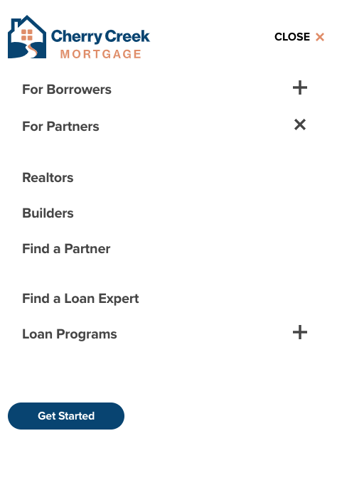 Cherry creek mortgage mobile navigation screenshot