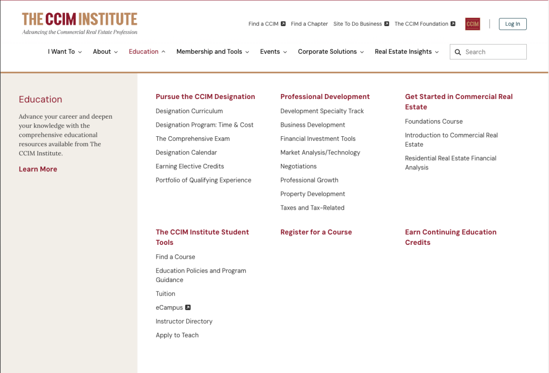 CCIM mega menu