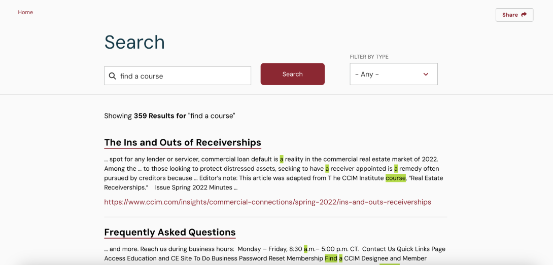 CCIM Search page