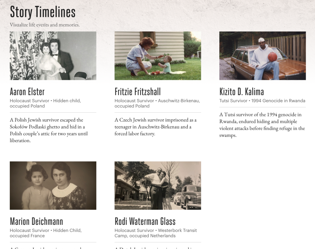 IHMEC "Voices of Survival"  Timeline listing page